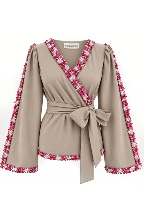 Freja Shirt – Taupe/Pink Trim